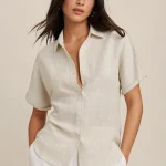 Reformation Women's Linen-Blend Short-Sleeve Button-Down Shirt